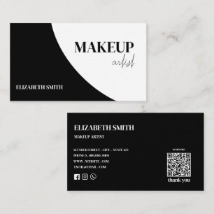 Elegant svart &vit QR-kod sminkartist Visitkort