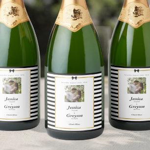Elegant svart vit randig guld ram bröllopsvin