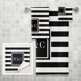 Elegant svart-vit randig monogram
