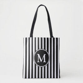Elegant svart-vit randig monogram tygkasse