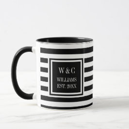 Elegant svart-vit randig monogramnamn mugg