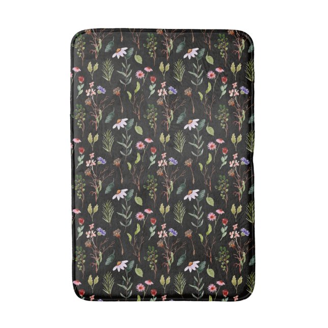 Elegant svart vit & rosa vildblomma akvarell  badrumsmatta (Framsidan (Vertikal))