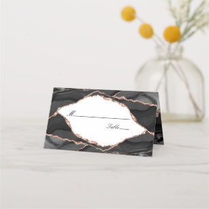 Elegant svart vit roséguld folie agat vigselring placeringskort