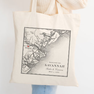 Elegant svart vit Savannah Georgia kartbröllop Tygkasse