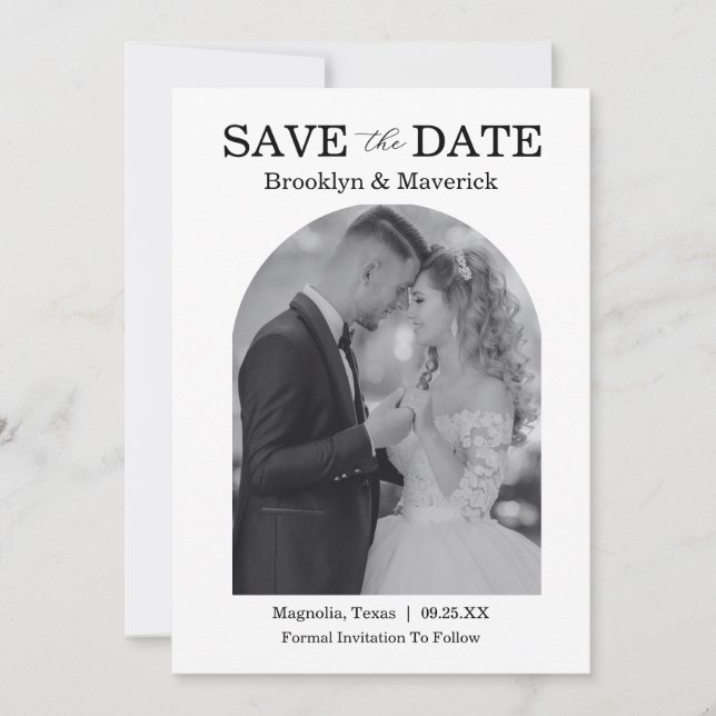 Elegant svart & vit Save The Date-foto Spara Datumet (Framsida)
