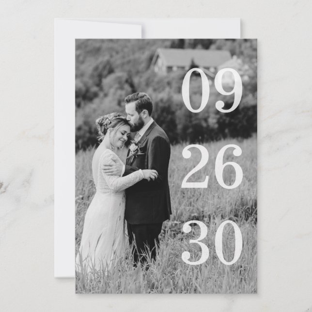 Elegant svart & vit Save The Date-foto Spara Datumet (Framsida)