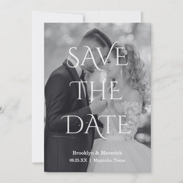 Elegant svart & vit Save The Date-foto Spara Datumet (Framsida)