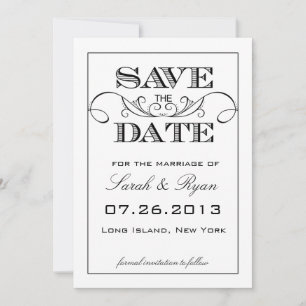 Elegant svart-vit Save the Date-inbjudan Spara Datumet