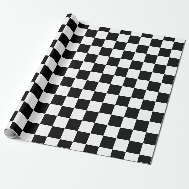 Elegant svart-vit schackbräda  presentpapper (Utrullad)