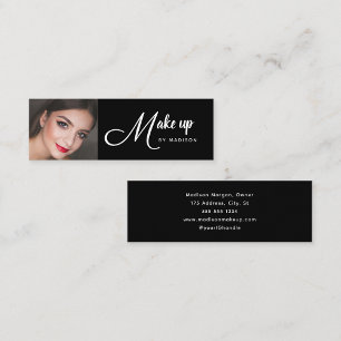 Elegant svart-vit script foto makeup mini visitkort