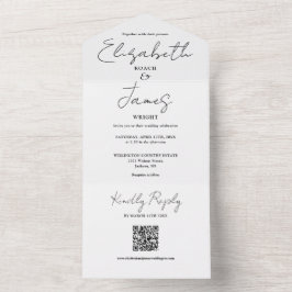 Elegant svart-vit script QR-kod bröllop