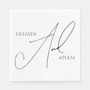 Elegant svart vit script typografi bröllop pappersservett