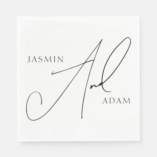 Elegant svart vit script typografi bröllop pappersservett (Framsidan)