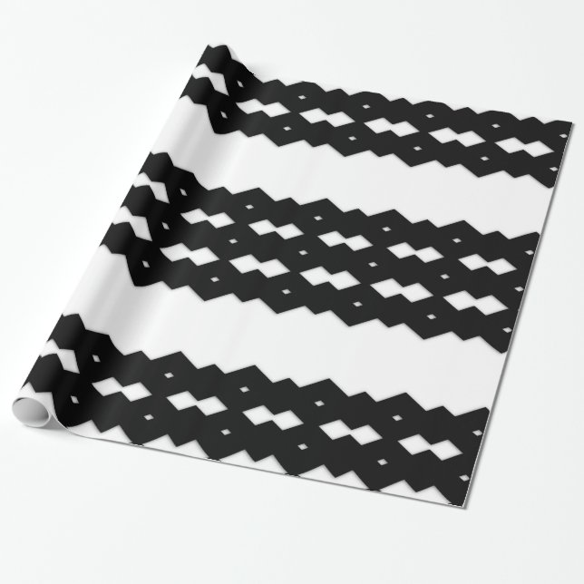 Elegant svart-vit sicksack-design presentpapper (Utrullad)