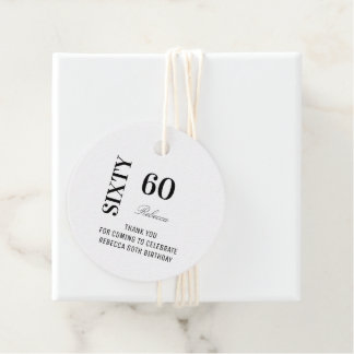 Elegant Svart Vit Skrift 60 Födelsedag Tack Gåvor Etiketter