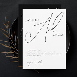 Elegant svart vit skript typografi bröllop inbjudningar