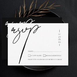 Elegant svart vit skript typografi bröllop OSA kort