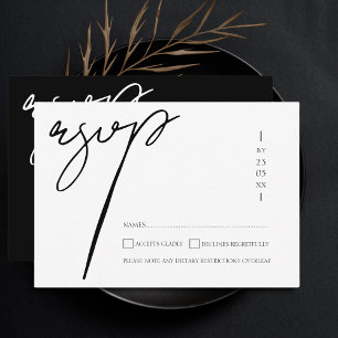 Elegant svart vit skript typografi bröllop OSA kort