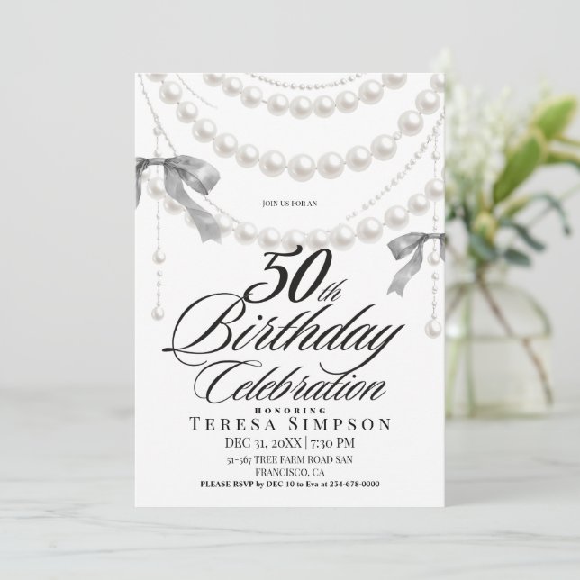 Elegant svart & vit slinga 50-årsfirande  inbjudningar (Stående Fram)
