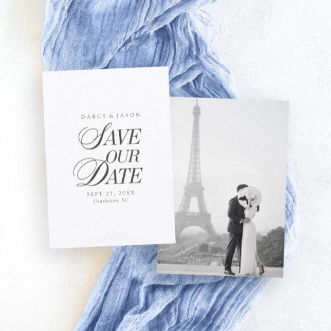 Elegant svart-vit snygg Save the Date-kort Spara Datumet (Classy Black and White Elegant Save the Date Card)