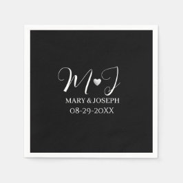 Elegant svart-vit specialdesignad vigselmonogram pappersservett