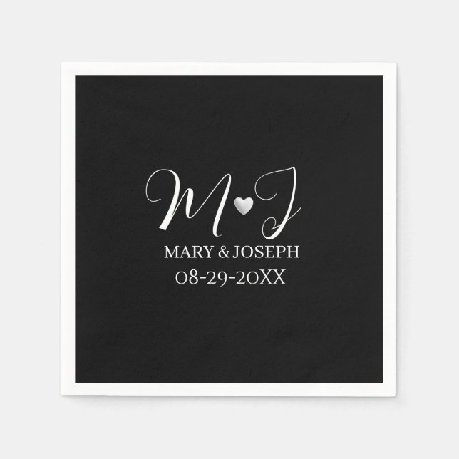 Elegant svart-vit specialdesignad vigselmonogram pappersservett (Framsidan)