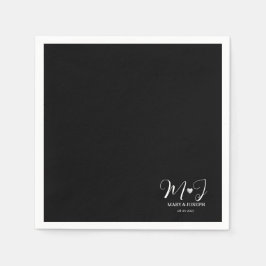 Elegant svart-vit specialdesignad vigselmonogram pappersservett