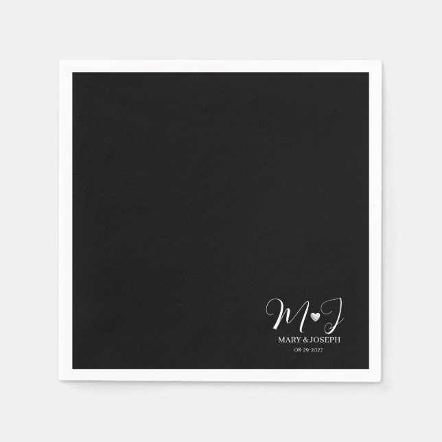 Elegant svart-vit specialdesignad vigselmonogram pappersservett (Framsidan)