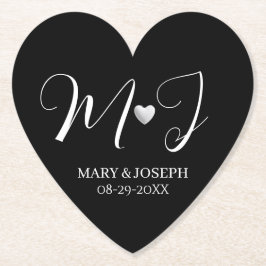 Elegant svart-vit specialdesignad vigselmonogram underlägg papper