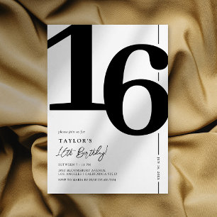 Elegant svart vit Sweet 16-inbjudan Inbjudningar