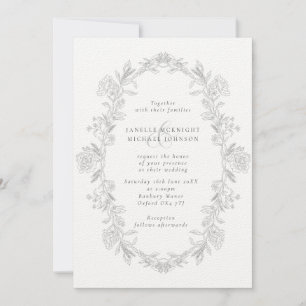 Elegant svart & vit Toile blomsterkrans bröllop Inbjudningar