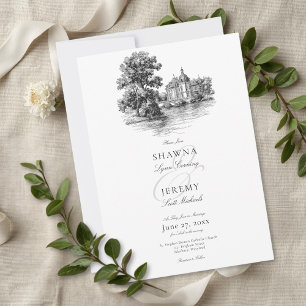 Elegant svart vit Toile fransk herrgård bröllop Inbjudningar