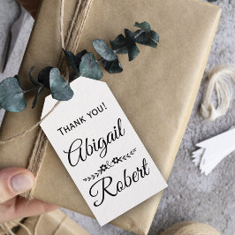 Elegant svart, vit typografi bröllop Tack Presentetikett