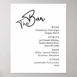 Elegant svart vit typografi bröllopsbar meny Pos Poster