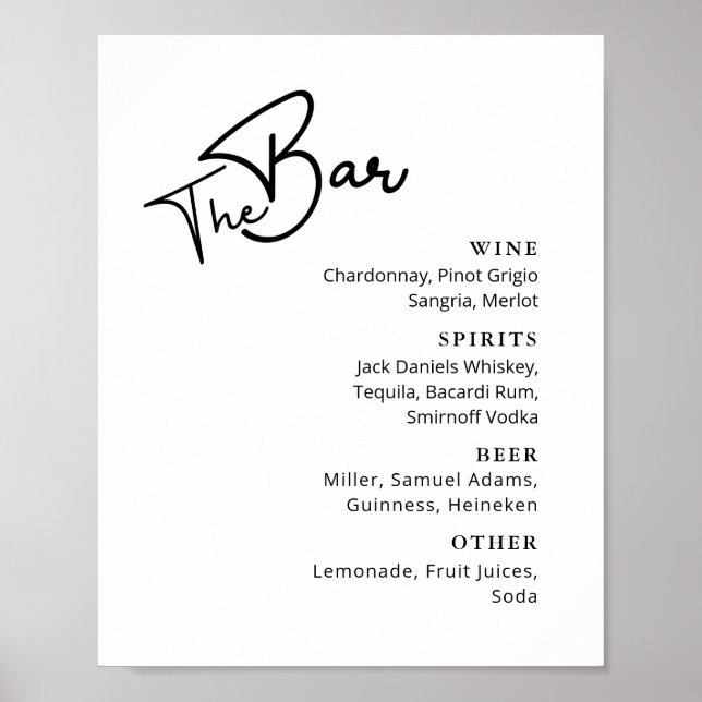 Elegant svart vit typografi vigselbar meny Pos Poster (Framsidan)