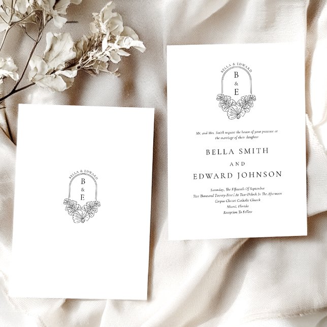 Elegant svart, vit Vapensköld Bröllop Inbjudningar (Skapare uppladdad)