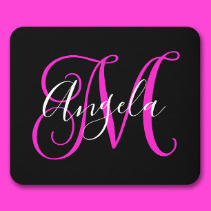 Elegant svart-vit varmgrand monogram musmatta