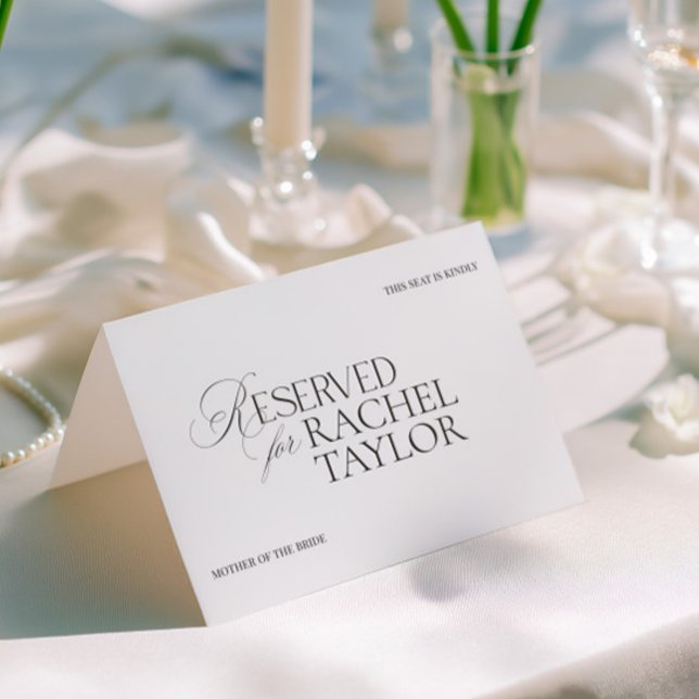 Elegant svart & vit vigsel reserverad platskort kort (Elegant Black & White Wedding Reserved Place Card)