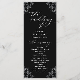 Elegant svart & vit vintage klassisk bröllop program