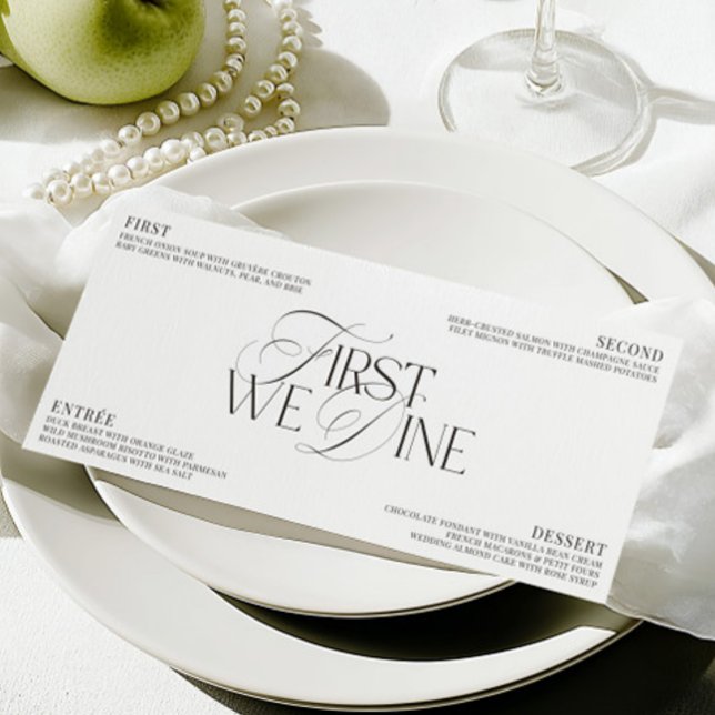Elegant Svart & Vitt Bröllopsmiddagsmeny Inbjudningar (Elegant Black & White Wedding Dinner Menu)