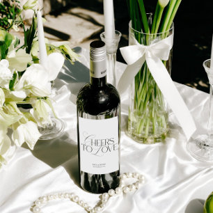 Elegant Svart & Vitt Bröllopsvinetikett Vinflaska Etikett