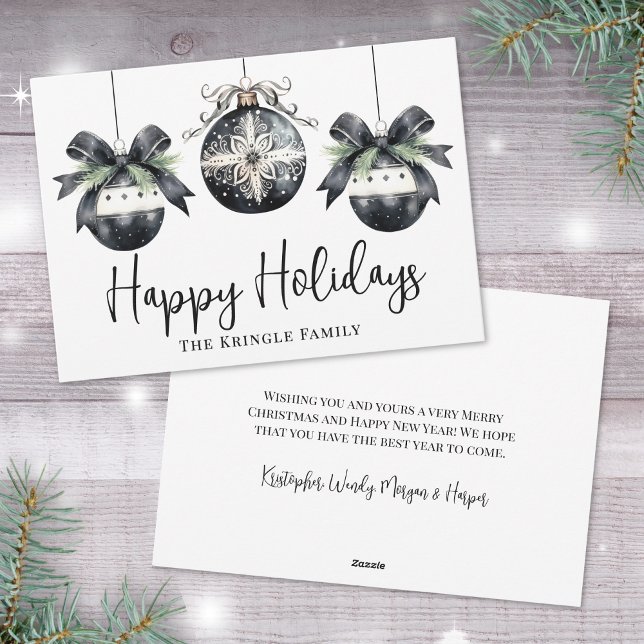 Elegant Svart Vitt God Jul Julkort (Elegant Watercolor Black White Happy Holidays Holiday Card)