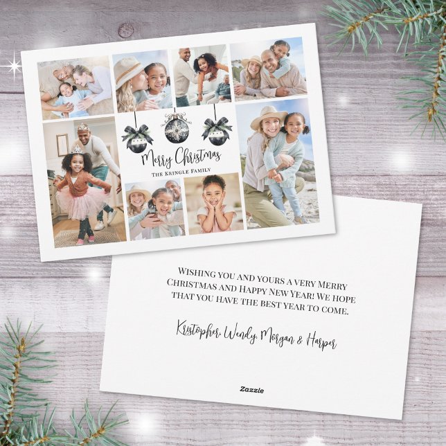 Elegant Svart Vitt Jul Foto Julkort (Elegant Photo Collage Black White Christmas Holiday Card )