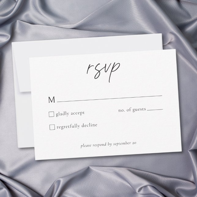 Elegant Svart Vitt Minimalistiskt Bröllop OSA Kort (Elegant Black White Minimalist Wedding RSVP Card)