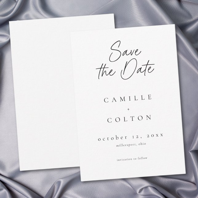 Elegant Svart Vitt Minimalistiskt Bröllop Spara Datumet (Elegant Black White Minimalist Wedding Save The Date)