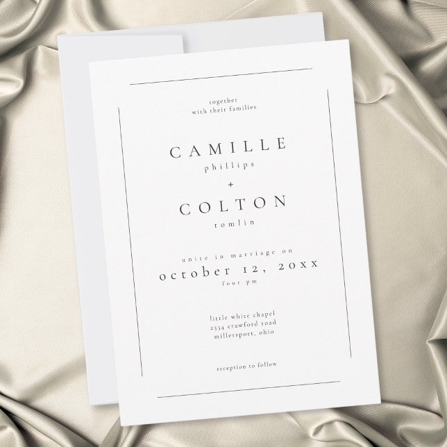 Elegant Svart Vitt Minimalistiskt Modernt Bröllop Inbjudningar (Elegant Black White Minimalist Modern Wedding Invitation)