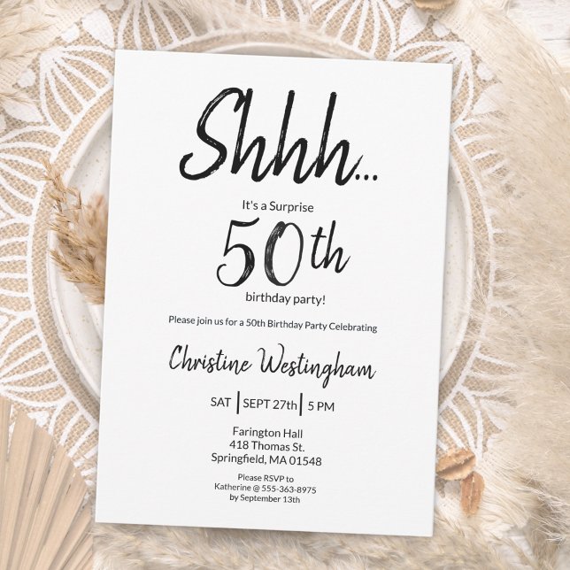 Elegant Svart Vitt Överraskning 50-årsfirande Inbjudningar (Skapare uppladdad)