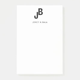 Elegant Svart Vitt Par Monogram Post-it Block