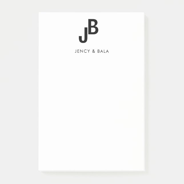 Elegant Svart Vitt Par Monogram Post-it Block (Framsida)