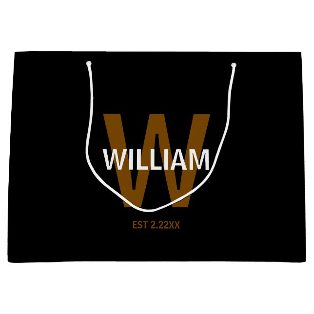 Elegant Svart & Vitt Personligt Namn Monogram (Framsidan)